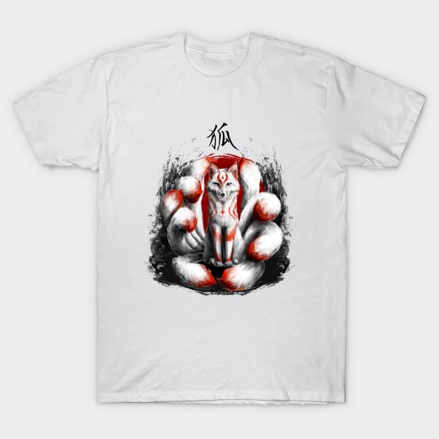 Kitsune Japanese Nine Tailed Fox T-Shirt by juyodesign